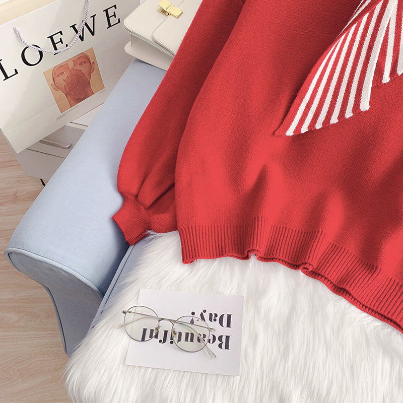 Pullover im College-Stil für Damen, lockerer Pullover Sweater Top 5090