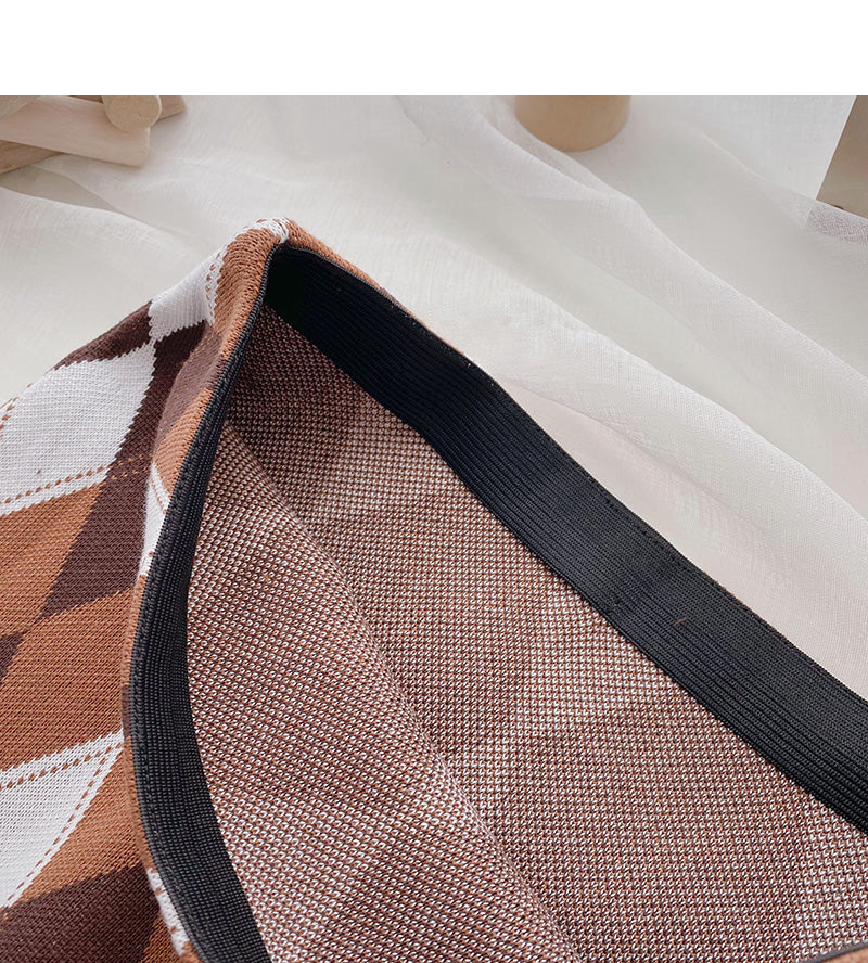 Retro lazy contrast color rhombic lattice Thin High Waist Hip Wrap Skirt  5369