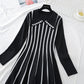 French Long Sleeve Striped fashion age reducing thin bottomed knitted skirt  3916