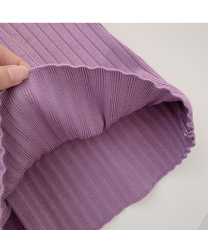 Simple solid color high waist knitted thread A-line skirt  5750