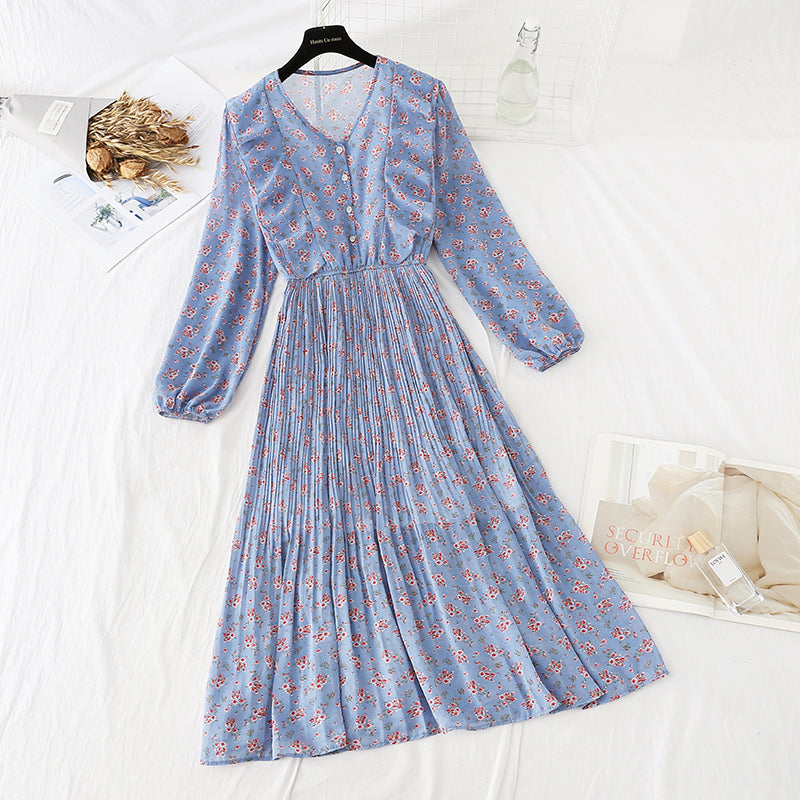 Ruffled floral dress shows thin skirt  4061