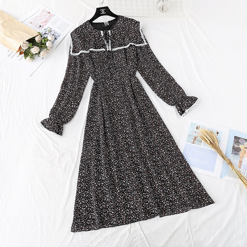 French retro floral lace up waist slim temperament long skirt  3924