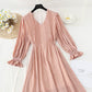 Neues schmales Chiffon-Teabreak-Kleid aus Chiffon mit Taillenverschluss 4576