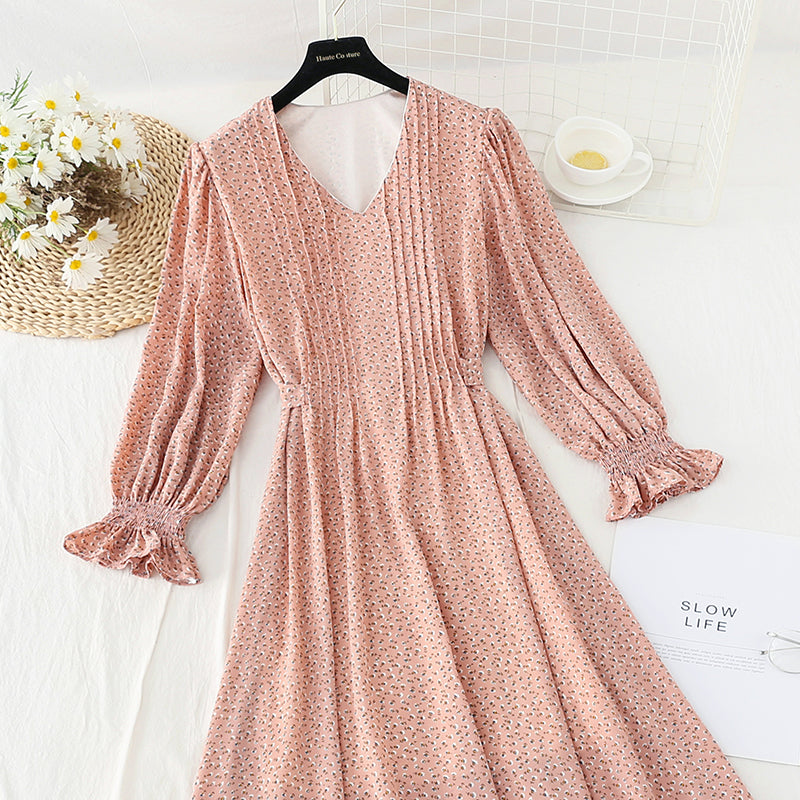 Neues schmales Chiffon-Teabreak-Kleid aus Chiffon mit Taillenverschluss 4576