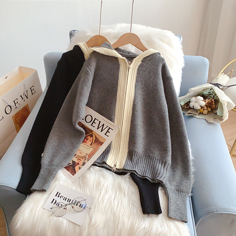 Koreanische Kapuzenpullover-Mantel-Strickjacke 5219