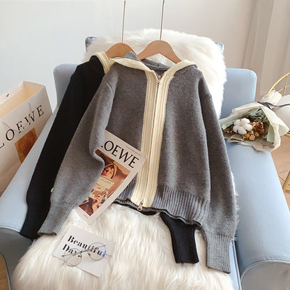 Koreanische Kapuzenpullover-Mantel-Strickjacke 5219