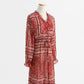 V-neck floral skirt elegant long sleeve dress  3739