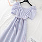 One piece dress with slim waist Cotton Linen Skirt French dress  4171