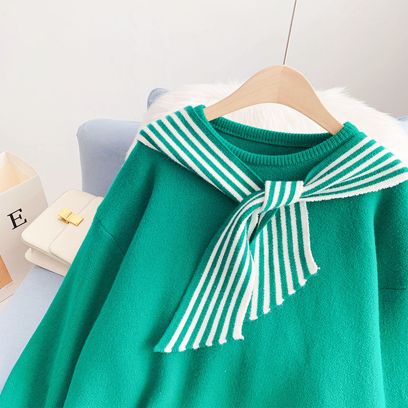 Pullover im College-Stil für Damen, lockerer Pullover Sweater Top 5090