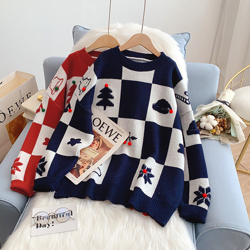 Red Christmas theme sweater knit bottom shirt  4962