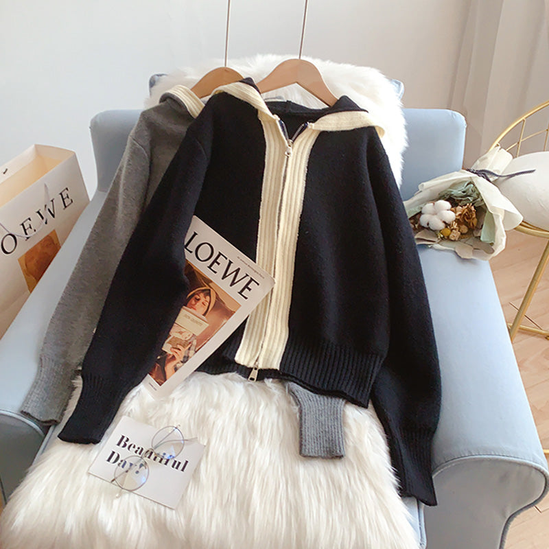 Koreanische Kapuzenpullover-Mantel-Strickjacke 5219