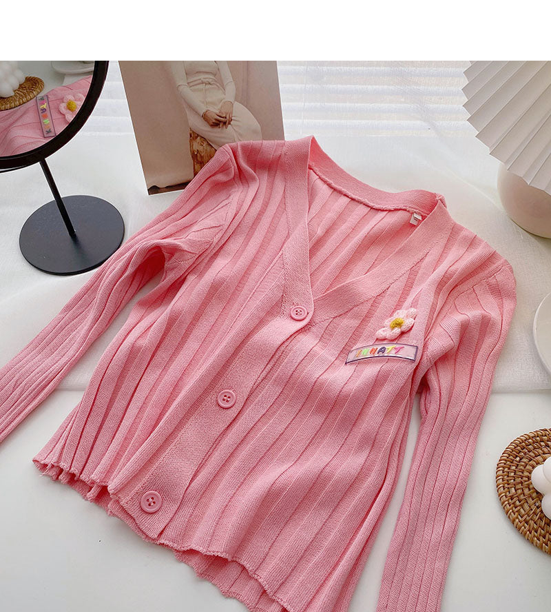 Thin long sleeve V-neck knit cardigan  6525