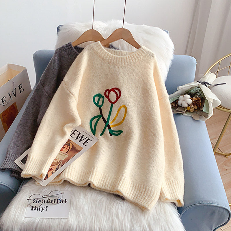 Mori tulpenbestickter Damenpullover 5181