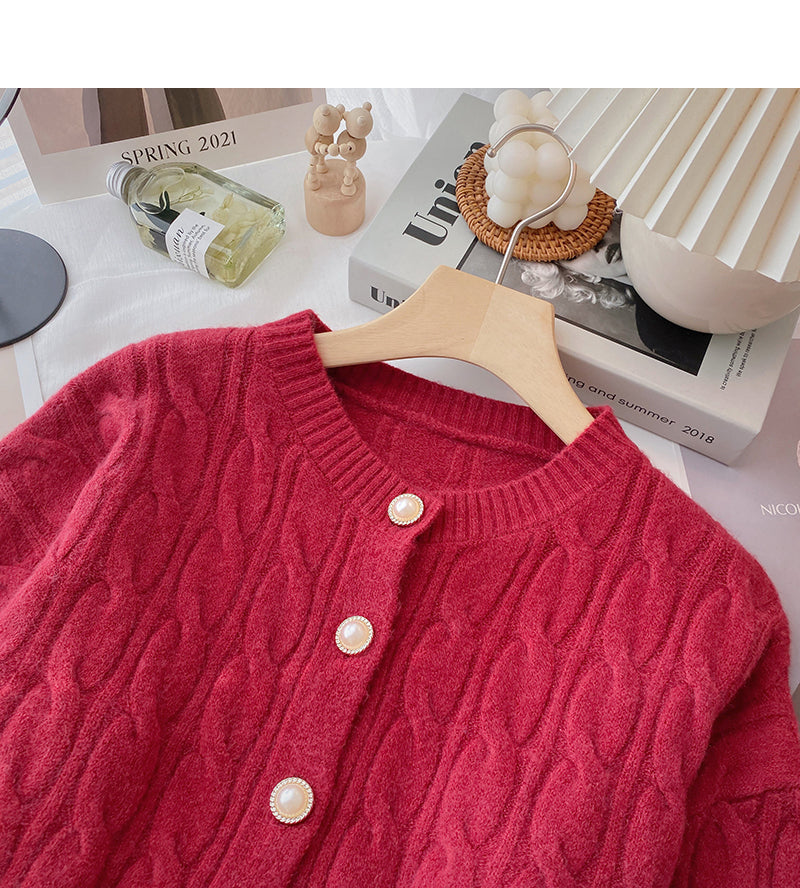 Einreihiger Strickmantel mit Rundhalsausschnitt und Twist 6175