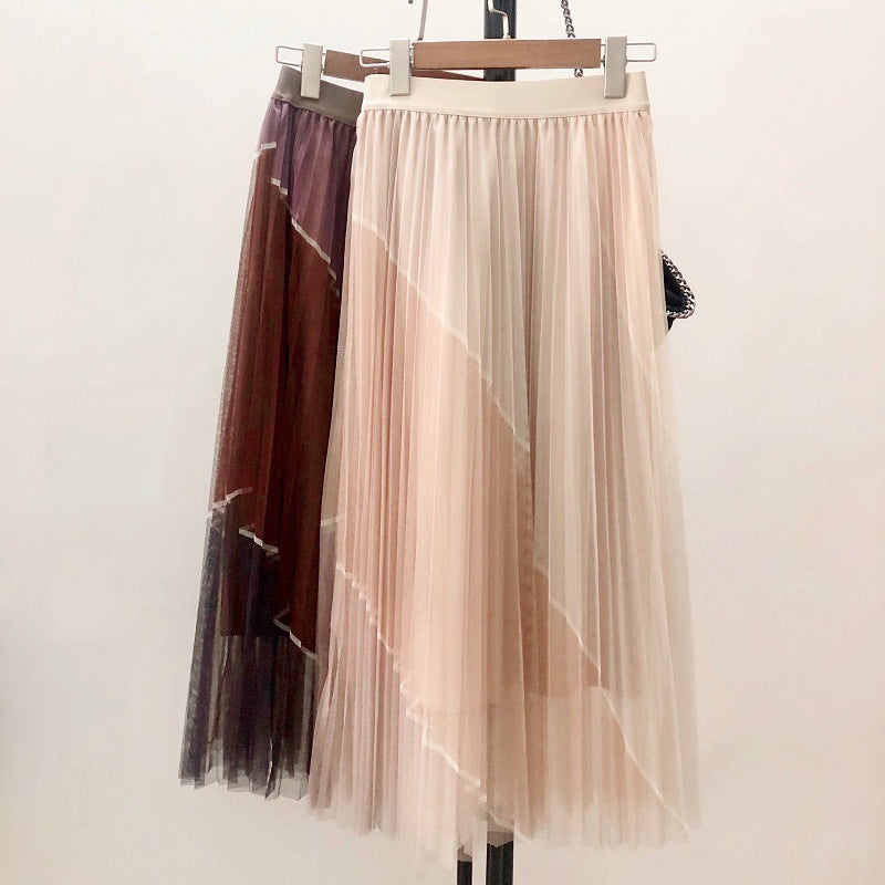 New contrasting color gauze skirt, high waist color matching gauze skirt skirt  3708
