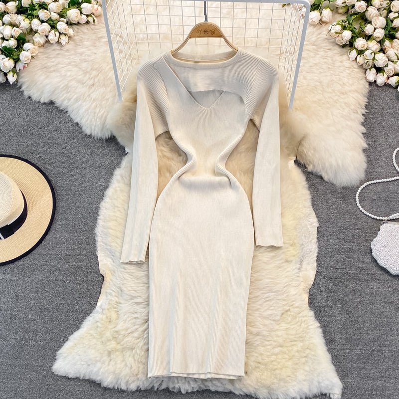 Fashion open chest sexy knitted dress  3754