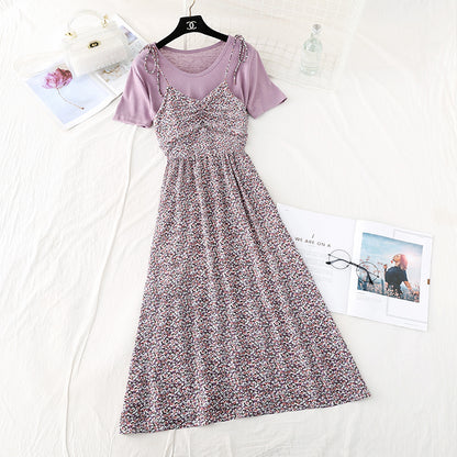 Small fresh sweet broken flower suspender dress  4587