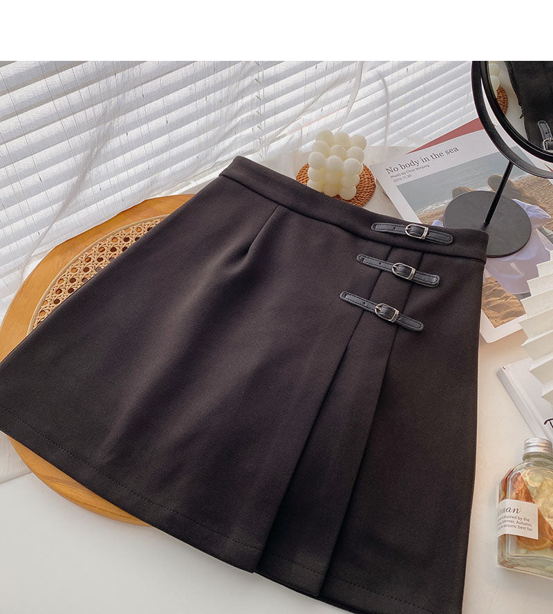 Faltenrock ist dünn, A-Linie mit hoher Taille und vielseitiger kurzer Rock 5422