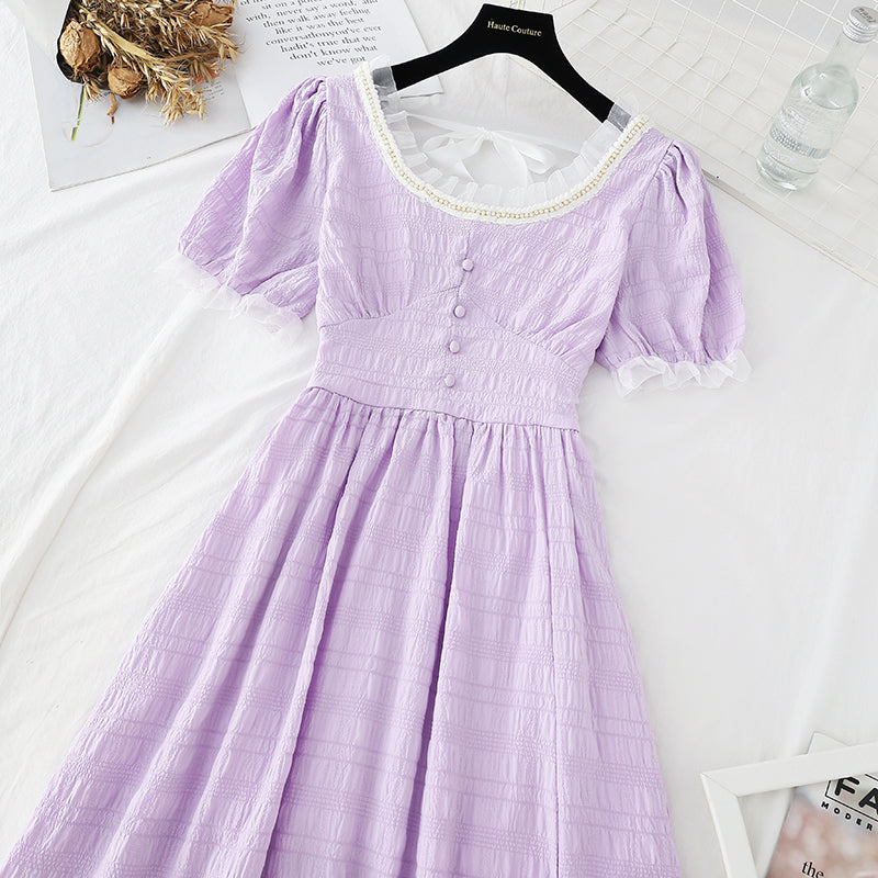 New cut waist thin split French dress  4668
