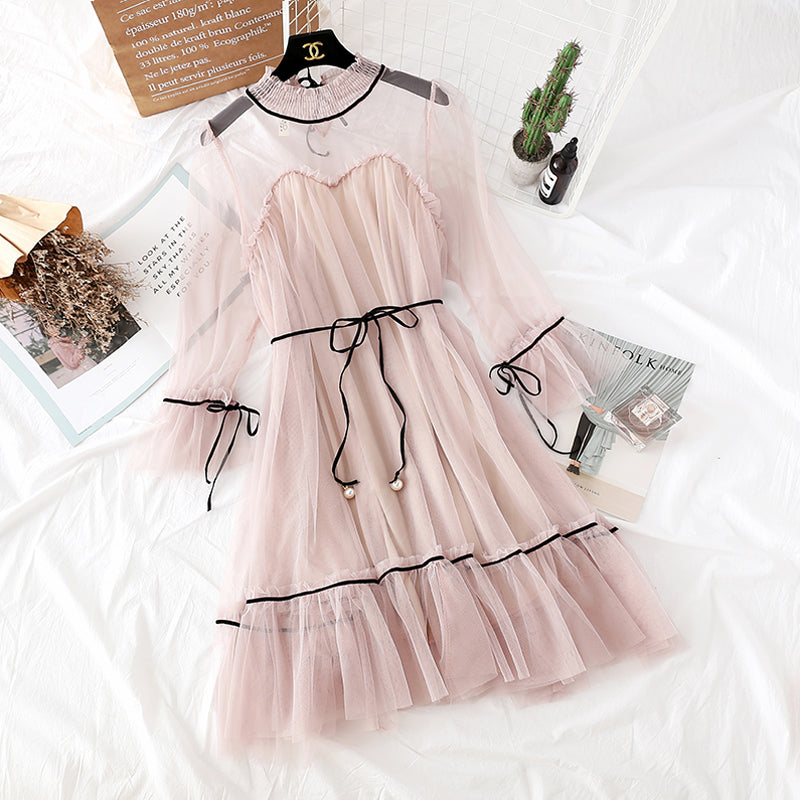 Lace mesh dress girl's heart is thin fairy skirt  4319