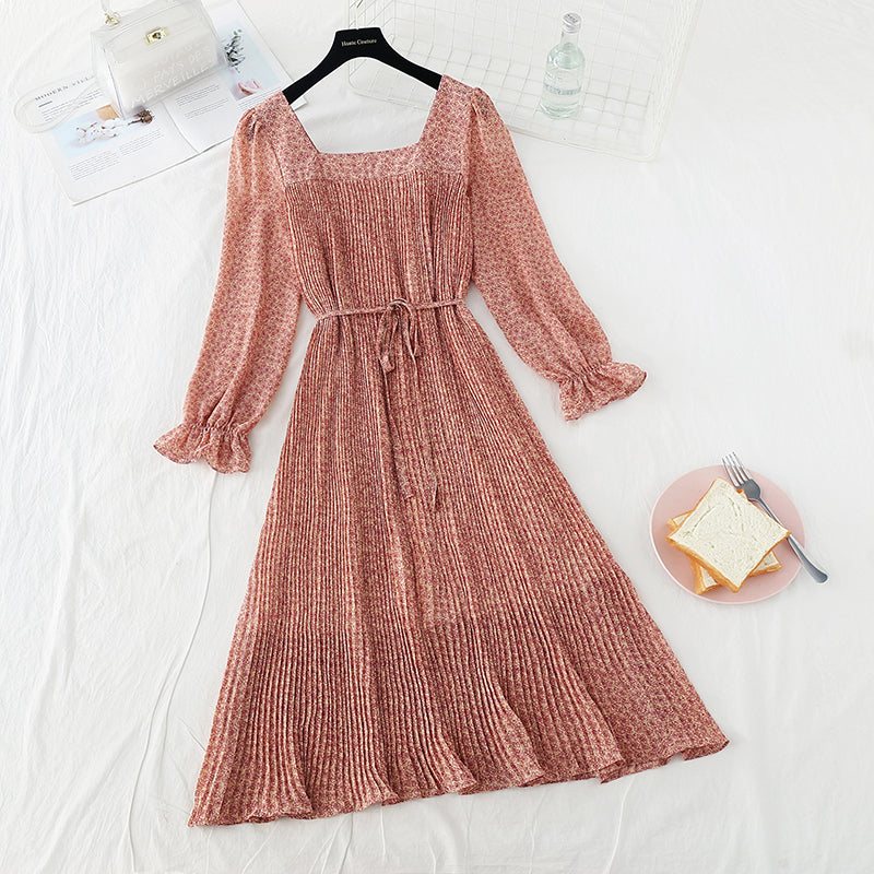 New slim square neck French Chiffon Skirt  4535