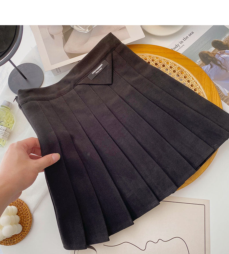 Pleated retro college style skirt casual high waist A-line skirt  5313
