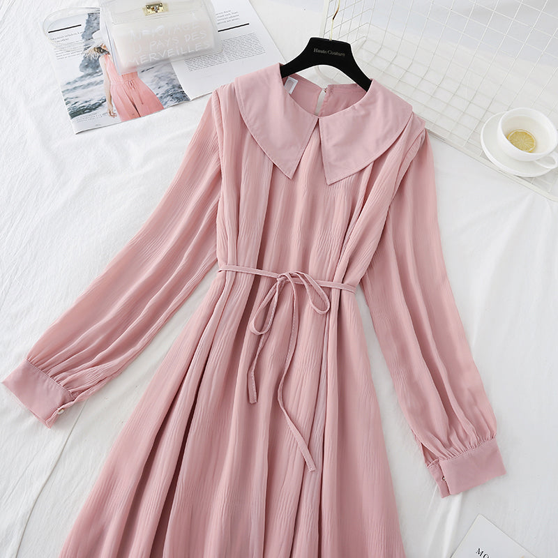 Revers-Chiffon-Schnürrock für sanften Wind, erste Liebe, langer Rock 3891
