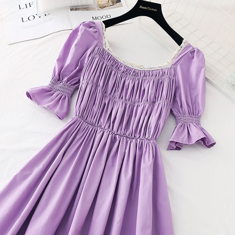 The new waist is slim, square neck skirt, French retro dress  4528