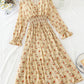 V-neck floral dress knee length skirt pleated skirt  4791