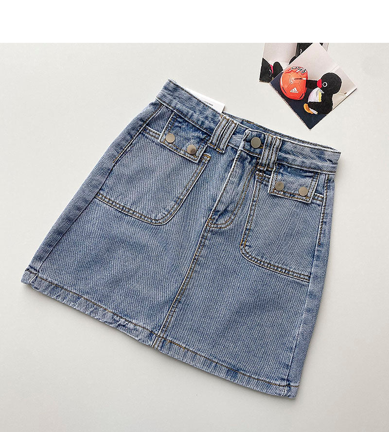 The new Korean small pocket design shows a thin hip wrapped denim skirt  5331