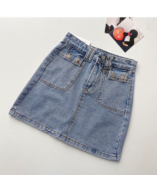 The new Korean small pocket design shows a thin hip wrapped denim skirt  5331