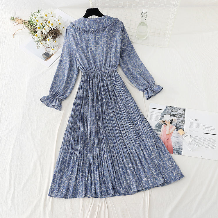 New French age reducing pleated skirt large swing skirt chiffon long skirt  4574