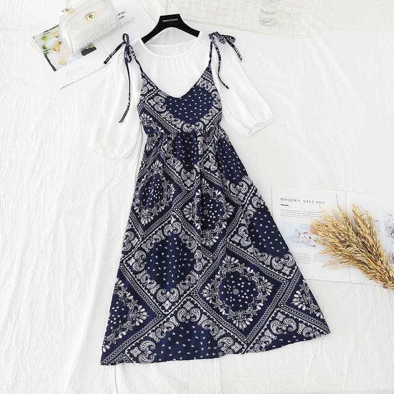New national style suspender skirt chiffon shirt two piece suit  4692