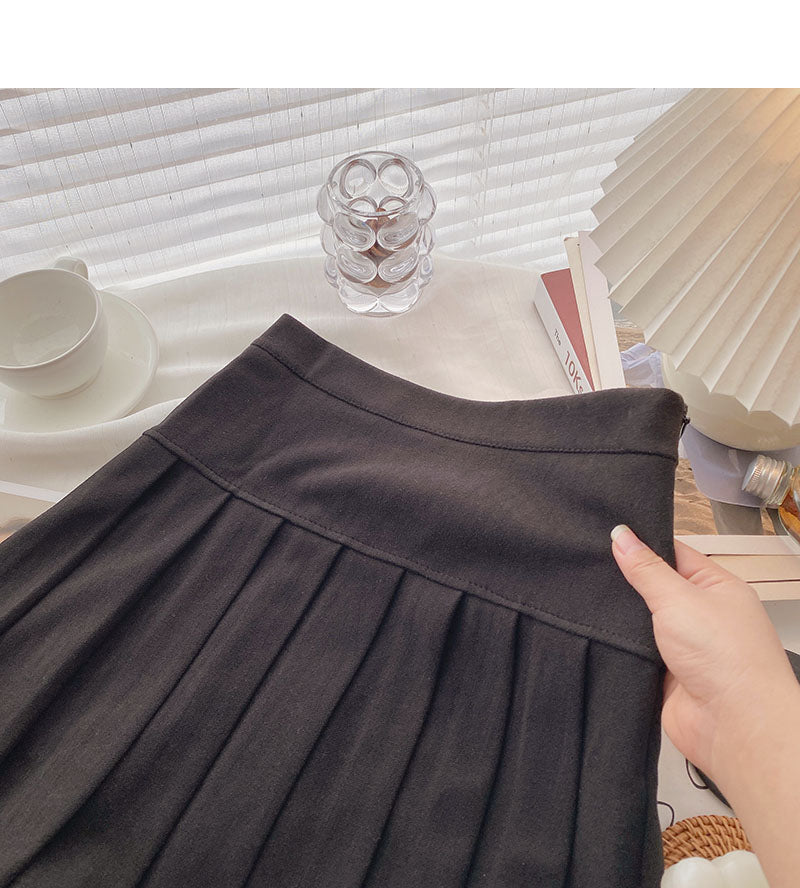 Double breasted decorative high waist design sense of aging retro A-line skirt  5444