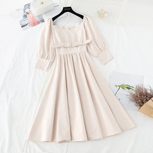 French square neck dress design sense of minority skirt  4207