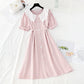 Doll neckline waistband shows thin temperament skirt  4183
