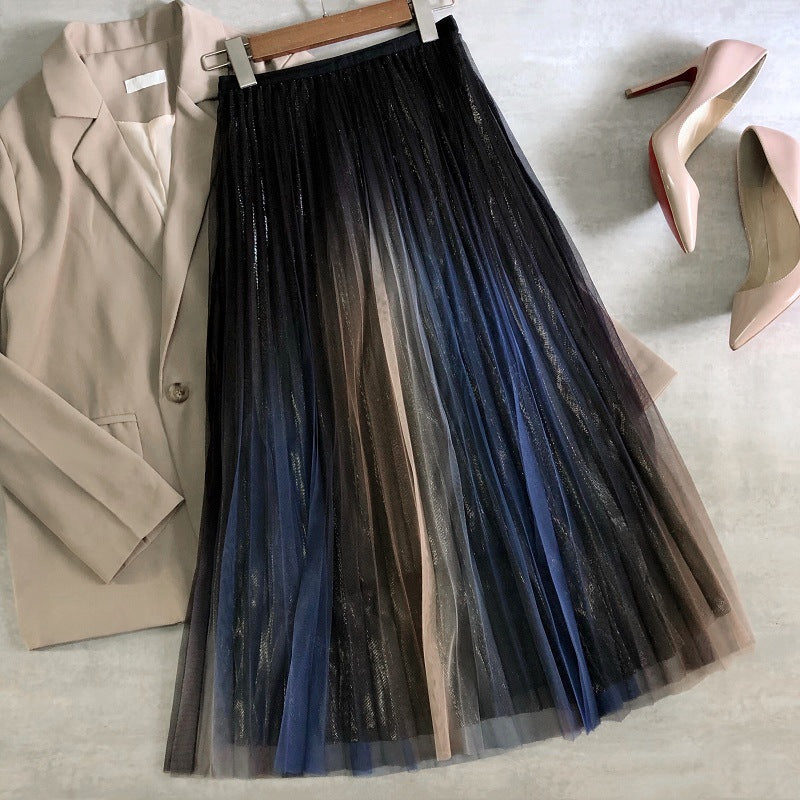Spring and summer new style, bright silk skirt, rainbow gradient net gauze skirt  3707