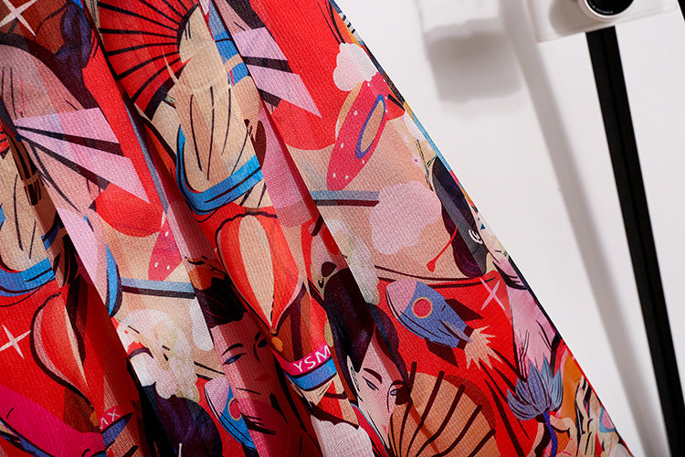 New skirt, silver print beauty, high waist long A-line skirt  3689