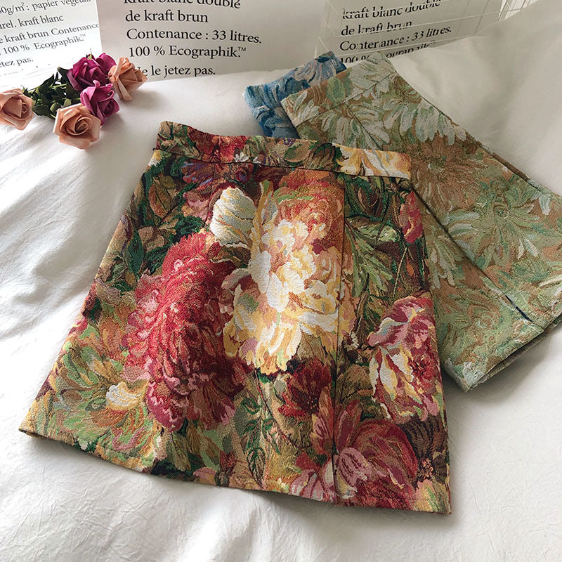 Frühling und Herbst, elegantes Ölgemälde mit gemalten Blumen, hoch taillierte Röcke, Gesäßrock in A-Linie 3664