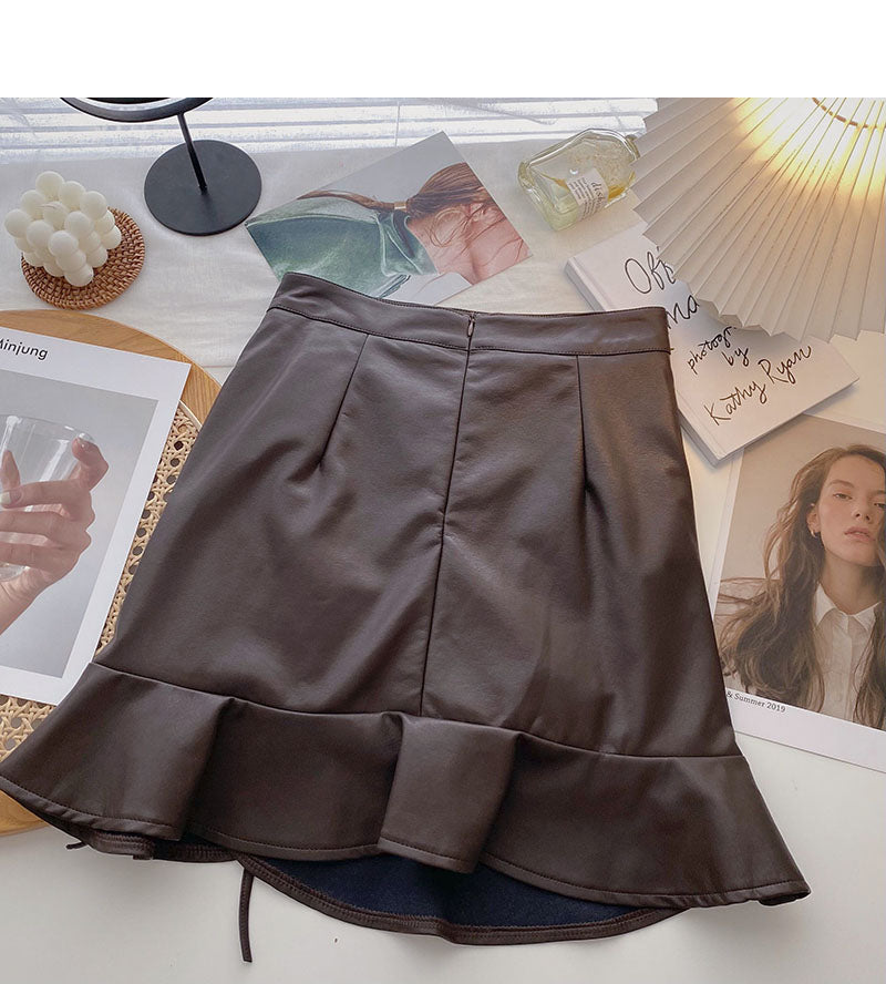 Korean high waist A-shaped design sense fashion drawstring hip wrapped fishtail skirt  5427