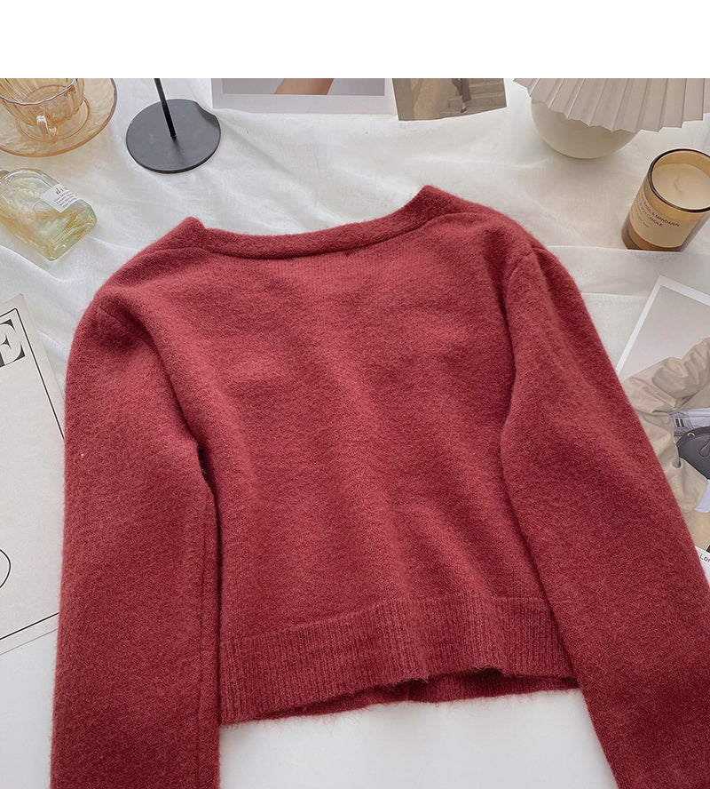 Single breasted V-neck Vintage sweater cardigan female  6013
