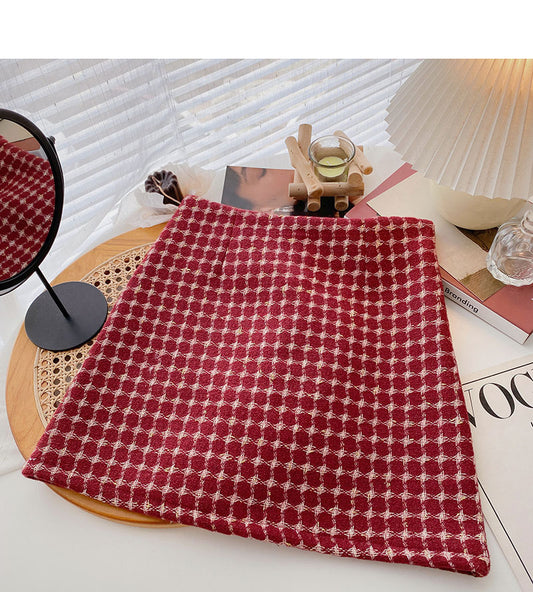 The new Korean version of foreign style retro personality lattice thin Hip Wrap Skirt  5316