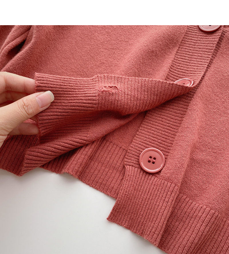 Long sleeve V-neck short T-shirt solid small coat  6442