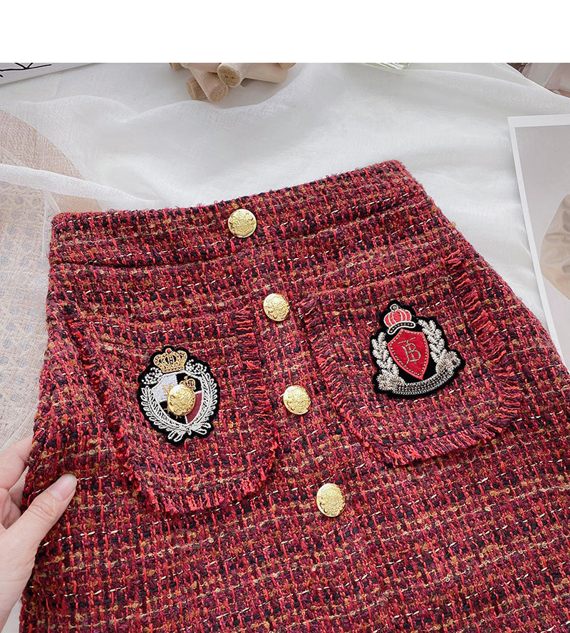 Small fragrant wind tweed A-shaped skirt  5368