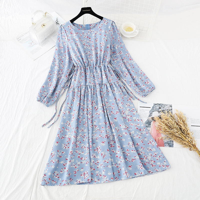 The waist is slim, retro, gentle, wind and snow spinning long skirt  3847