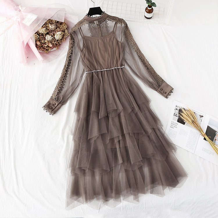 French Vintage Lace cake suspender fairy mesh dress  4371