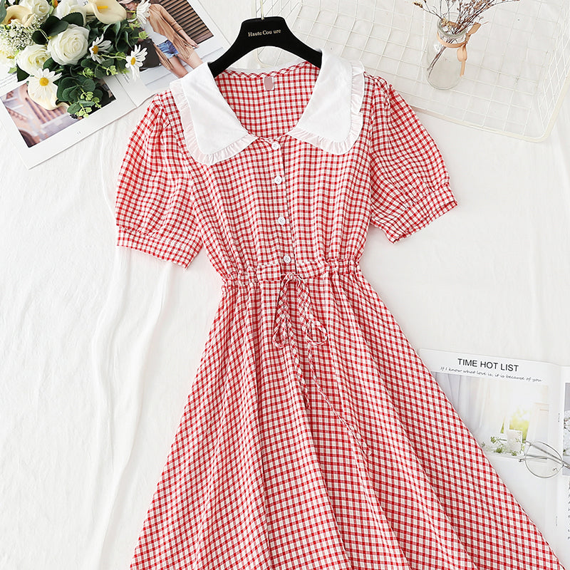 French doll neck age reducing plaid skirt  4243