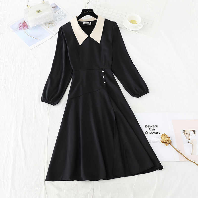 New waist closing thin French retro careful machine split skirt  4711