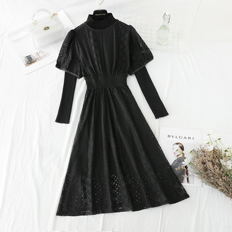 Spitzenkleid Modetrend Damen gestrickt halbhoher Kragen Innenmatch 4907