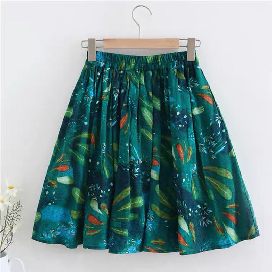 Spring and summer, A-line skirt, high waist little floral skirt  3585